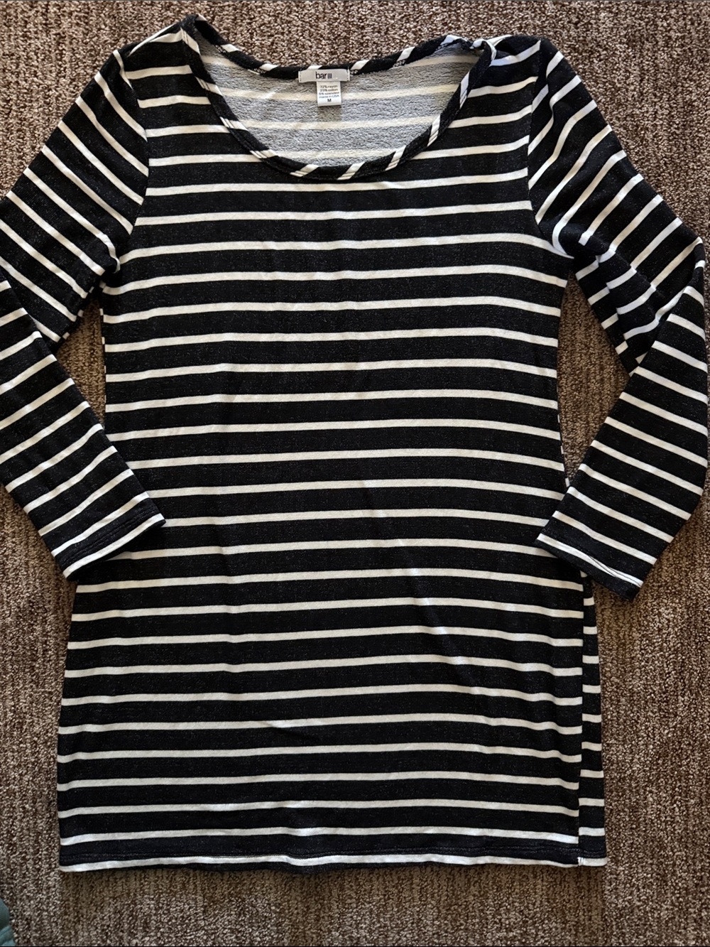 Bar III Black and White Striped Long Sleeve Dress